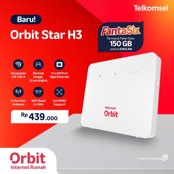 Telkomsel Orbit Star H3 Modem Huawei B313 Modem Unlocked 4G Wifi Router Free 100GB Second