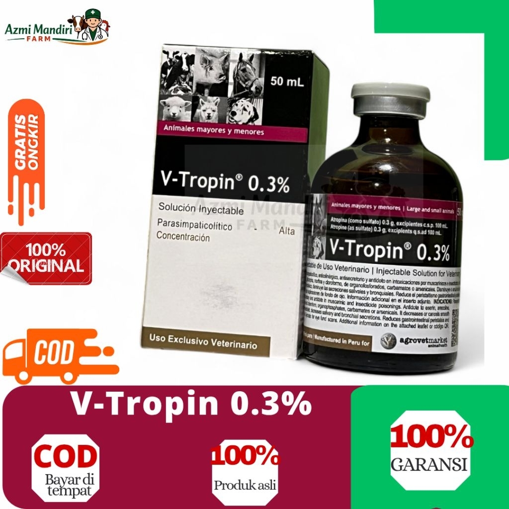 V Tropin 0,3% - Vtropin 50 ml Atropin injeksi untuk hewan ternak
