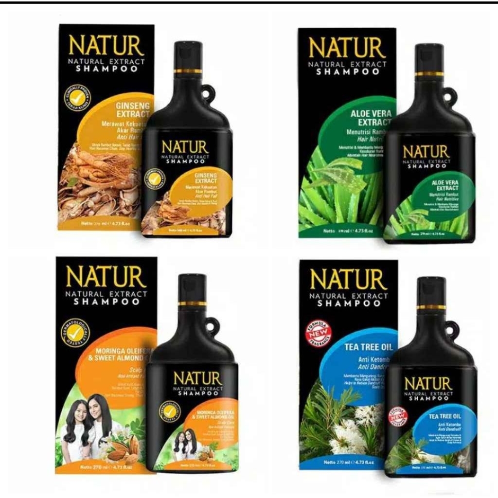 Shampoo Rambut NATUR 140ml - Ginseng, Tea Tree Oil, Moringa untuk Perawatan Rambut Alami