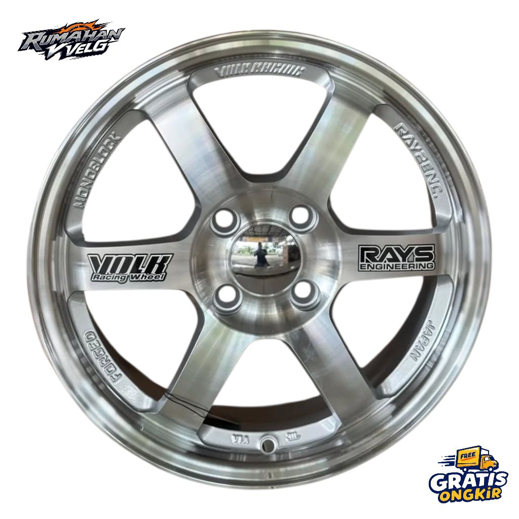 Velg Rays Te37 R15 Lebar 6,5 Rata Pcd 4X100 Offset 42 Warna Silver Full Mirror