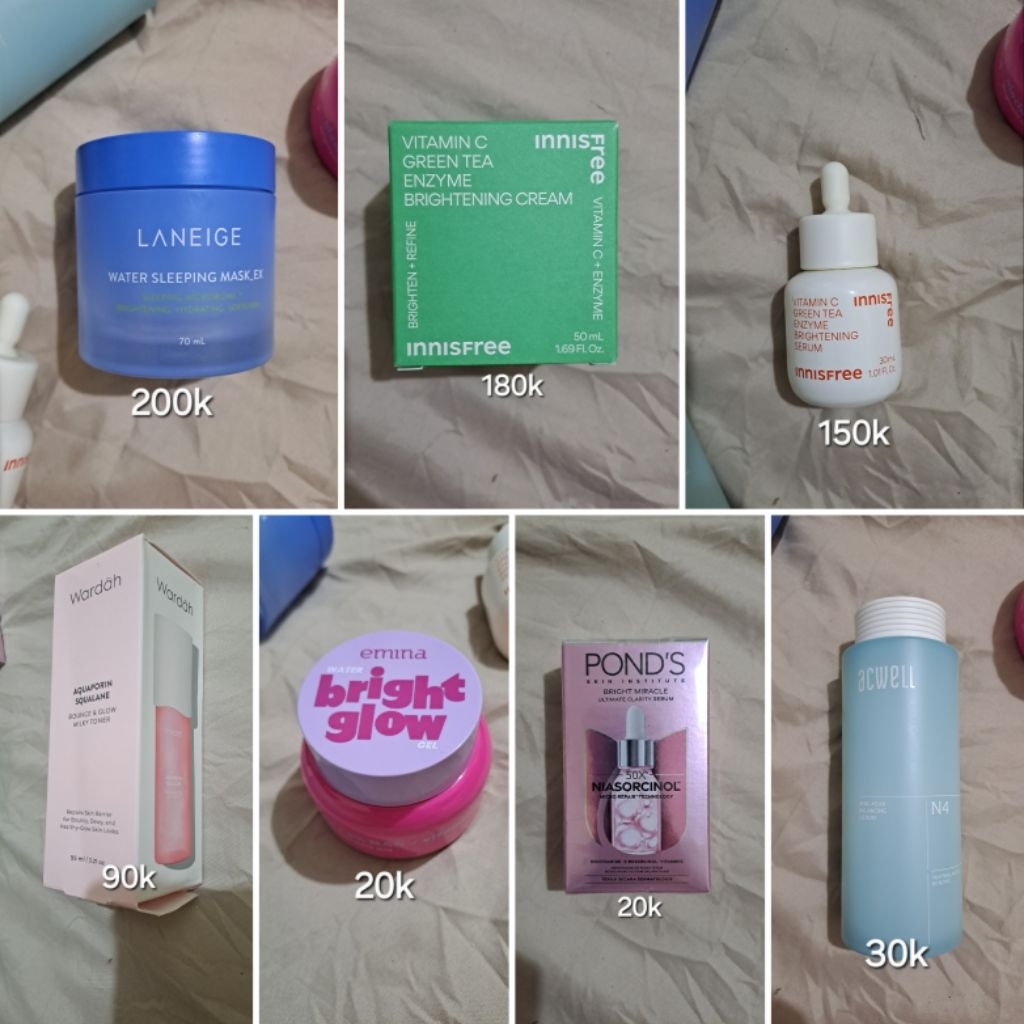 Preloved Skincare Laneige Innisfree Wardah Emina Acwell Pond's