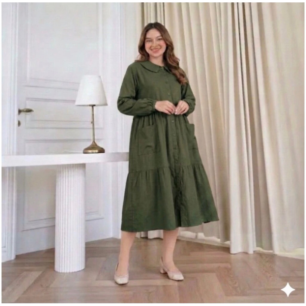midi dress polos katun premium midi dress kancing depan midi dress busui midi dress simple midi dres