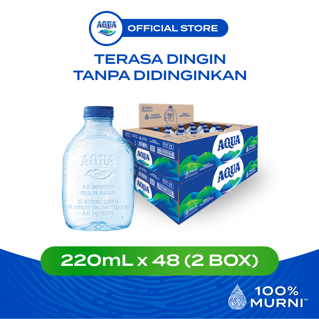 AQUA Cube Air Mineral 220mL x 48 Botol (2 Box), AQUA Botol Kecil, 100% Murni
