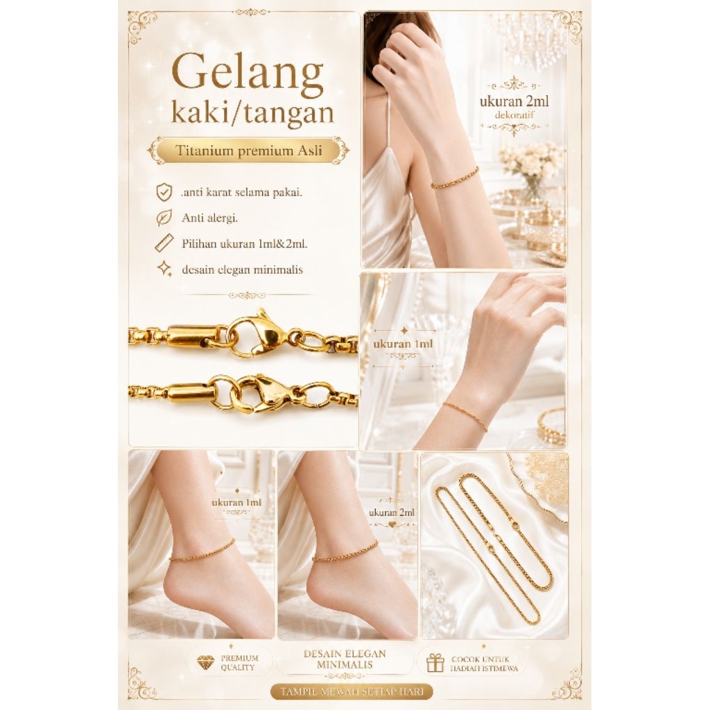 Gelang kaki/tangan wanita-pria Titanium premium Asli anti karat model Italy Santa Elegan
