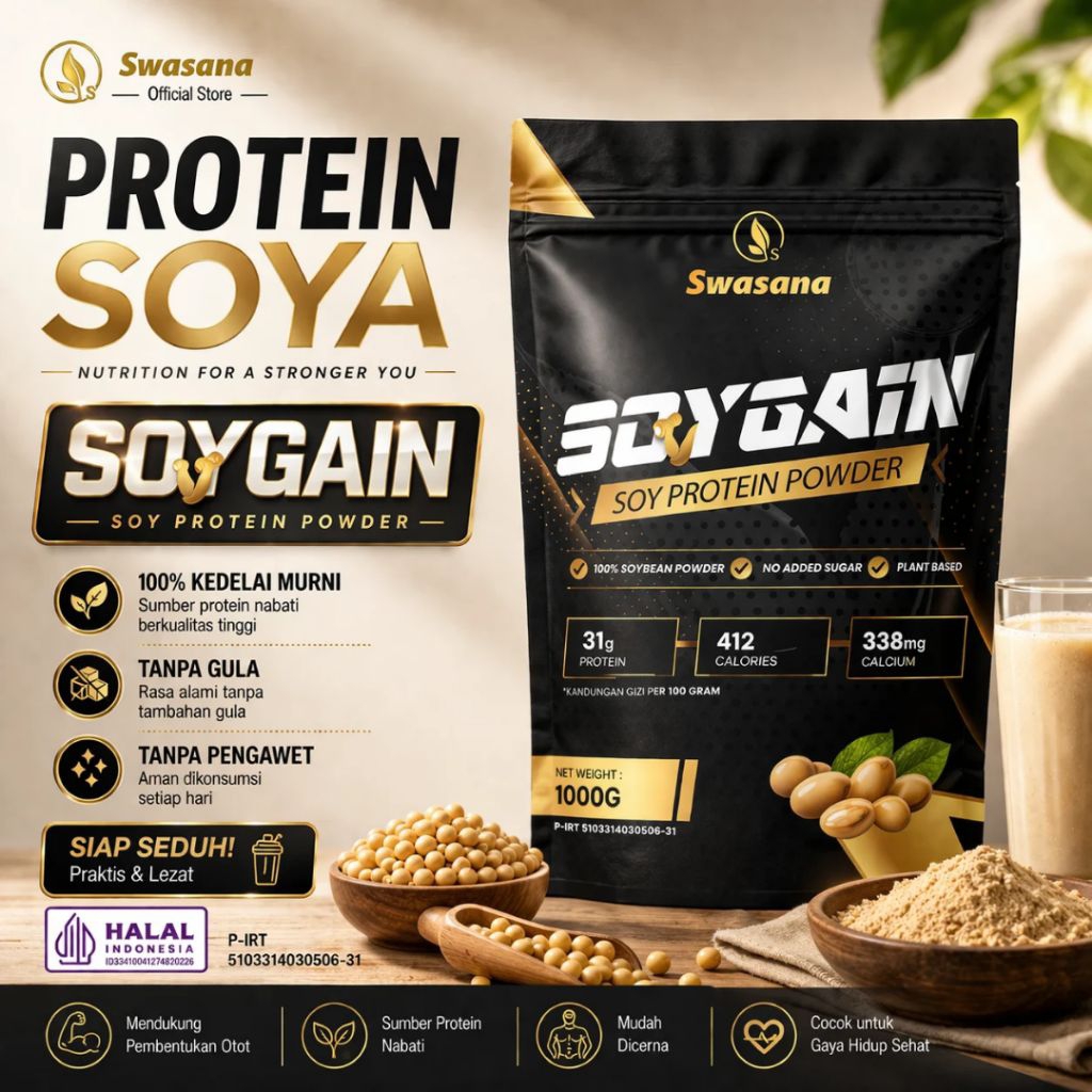 SOYGAIN Soy Protein 1Kg - Soy Protein Murni Tanpa Campuran - Soy Milk