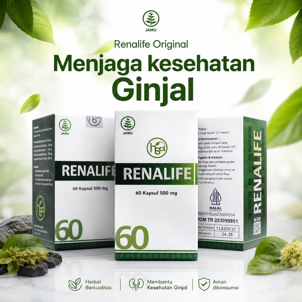 Renalife 60 kapsul BPOM HALAL Herbal Batu ginjal ampuh tuntaskan