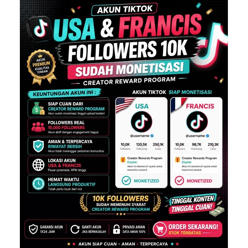 TIKTOK USA & FRANCIS – 10K FOLLOWERS, SUDAH MONETISASI