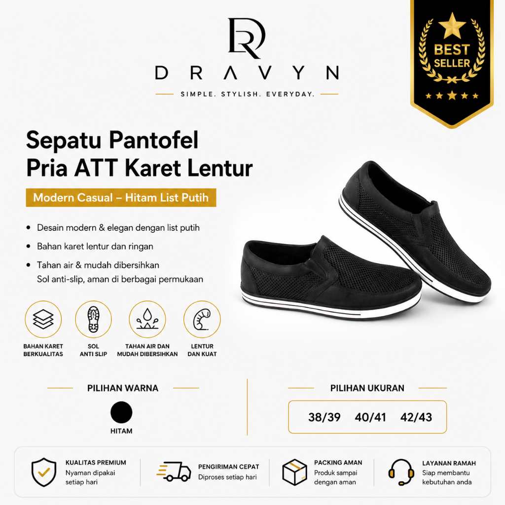 Sepatu Pantofel Pria Modern Casual Hitam Putih Sepatu Kerja Pria Slip On Nyaman Anti Licin