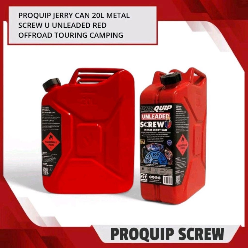 PROQUIP Jerry Can 20L Metal Screw U Unleaded Red - Jerigen Metal 20 Liter Jerigen Besi 20 Liter - Je