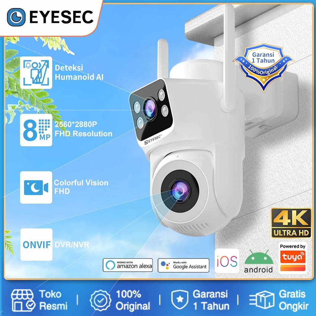 EYESEC CCTV 2 Kamera 4K Ultra HD 8MP WiFi Outdoor Dual Lens Waterproof Pantau HP