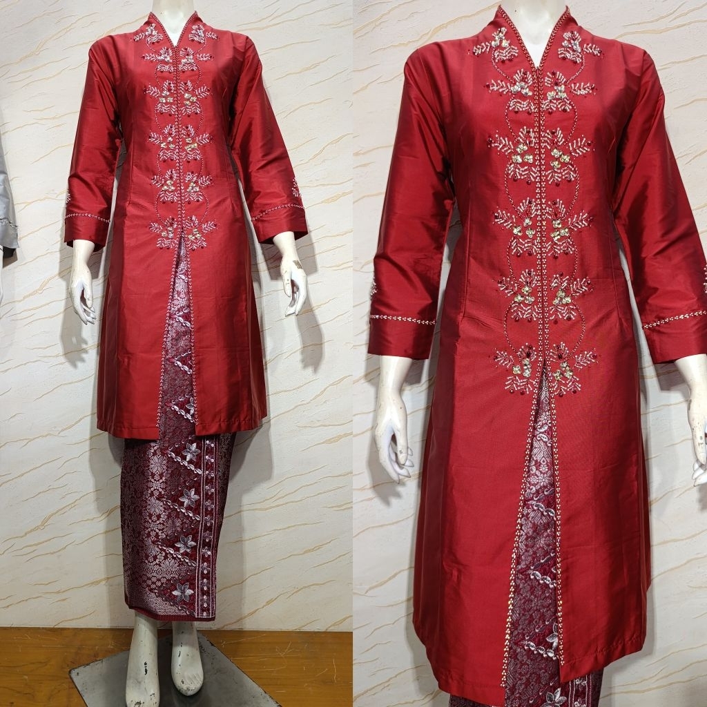 New ATASAN KEBAYA KURUNG TAFFETA MELAYU KERAH V Terbaru // ATASAN BAJU KURUNG BAHAN TAFFETA FULL PAY