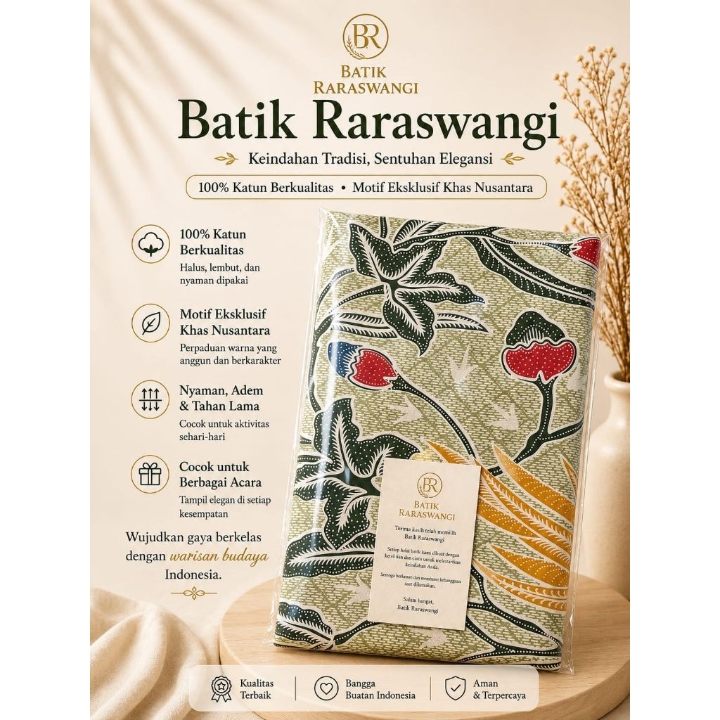 Kain Batik Premium Motif Burung Phoenix Floral Hijau – Batik khas solo Modern Halus 2,4 Meter Elegan