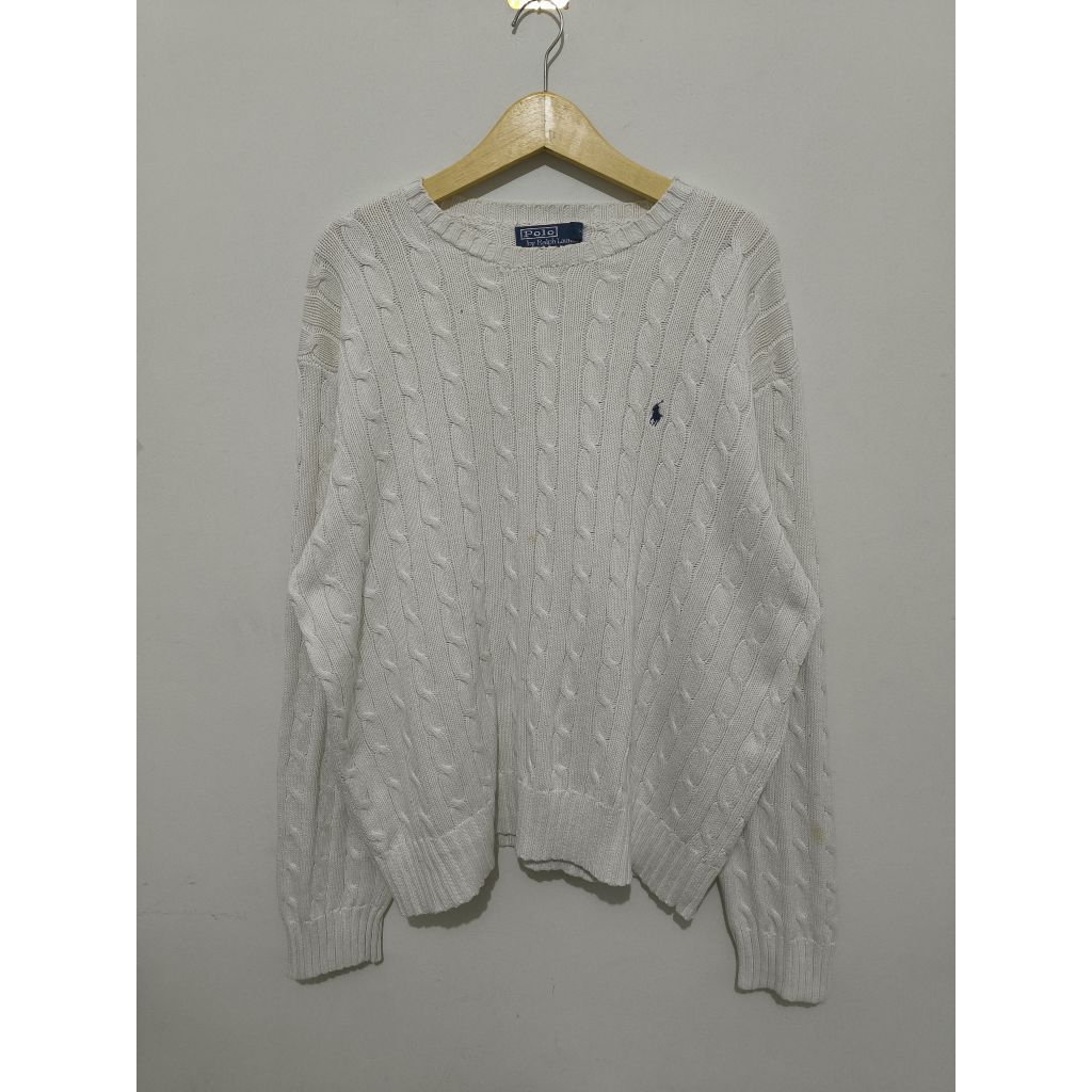 Sweater Cable Knit Rajut Kepang Polo Ralph Lauren White XXL