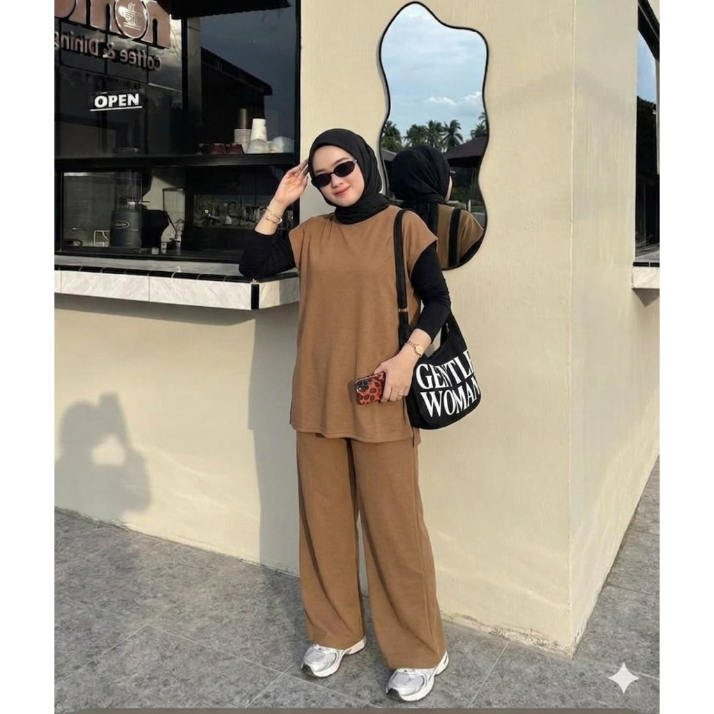 Alena Set wanita Vest knit jumbo premium kekinian Trendy terbaru