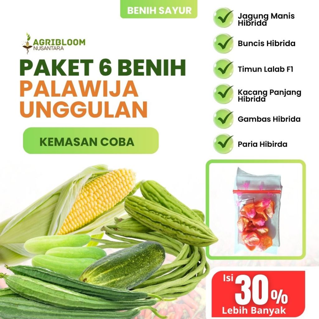 [PAKET 6 BENIH PALAWIJA]-Benih Sayuran Jagung Manis; Buncis; Timun; Kacang Panjang; Gambas;Pare- AGR