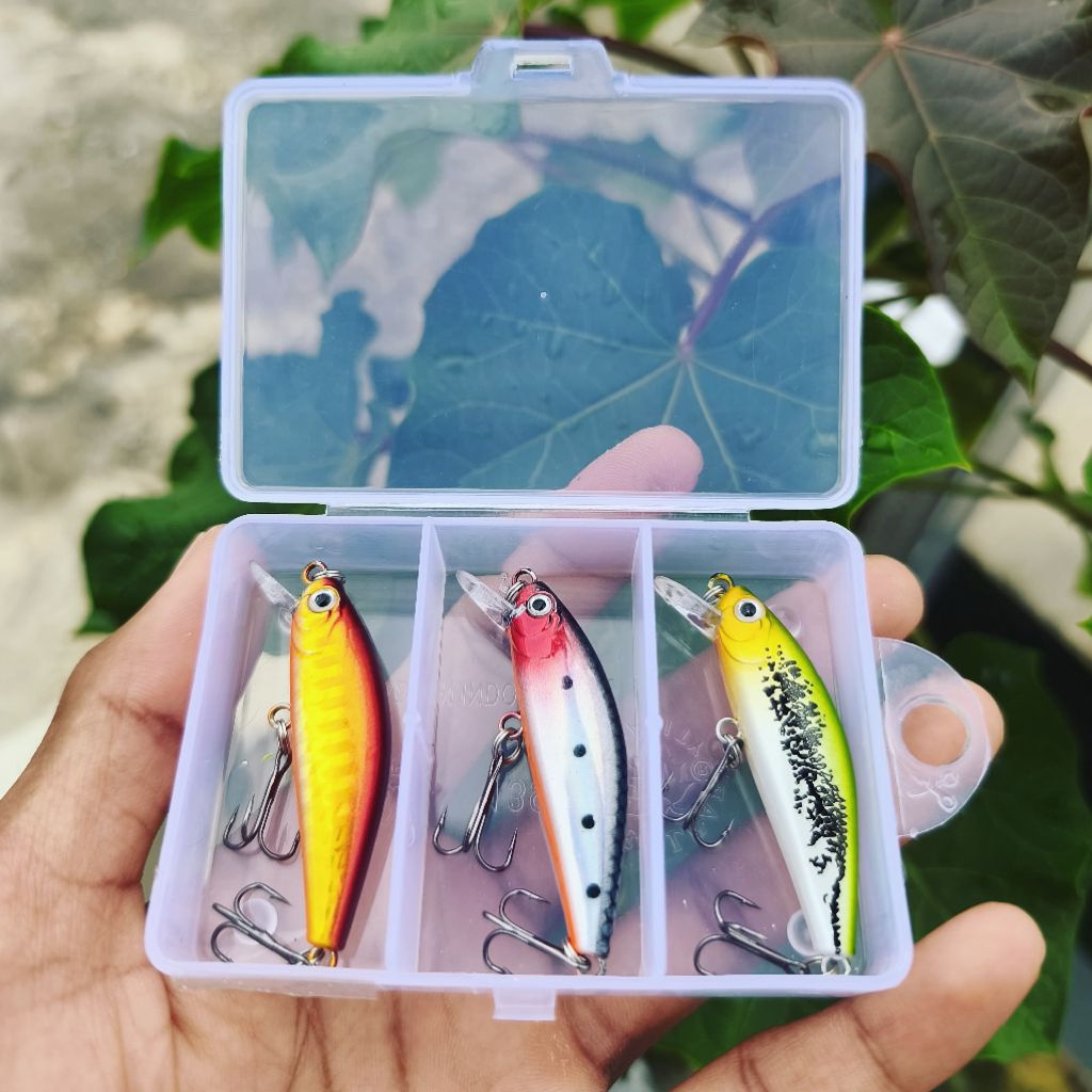 3PCS MINNOW REPLIKA ASTUTI+BOX UMPAN KESTING HAMPALA
