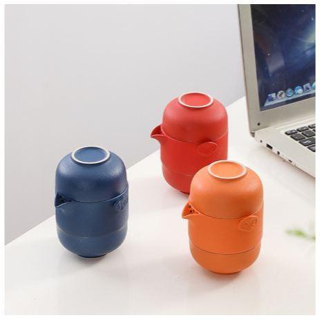 DD - Ceramic Tea Set Portable 1 Pot 2 Cups Travel With Bag - Set TeaPot Cup
