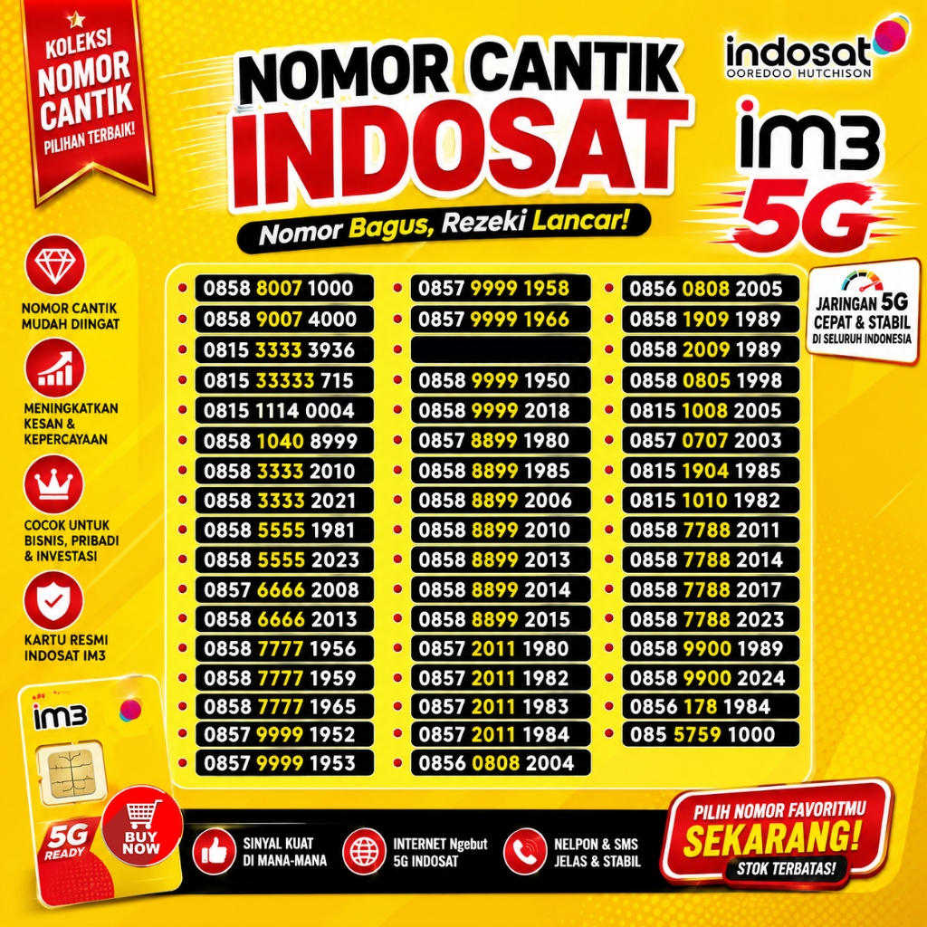 Nomor Cantik Indosat 11 Digit Nomer Cantik Im3 Tahun Lahir 2024 2023 2022 2021 2020 2019 2018 2017 2