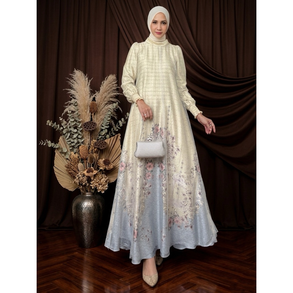 [JEMIA] Lucia Dress Tile Rain Arabian Silk Hijab Set | Gamis Pesta Kondangan Mewah Elegan Premium