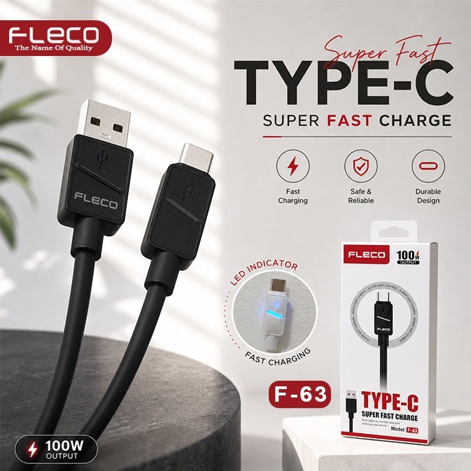 FLECO Kabel Data LED Light Super Fast Charging 100W 6A Model F-63
