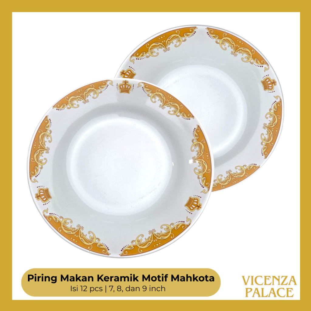 Piring Makan Keramik Putih Motif Mahkota Sunbird Lucky Ukuran 7, 8 dan 9 inch (1 Lusin)