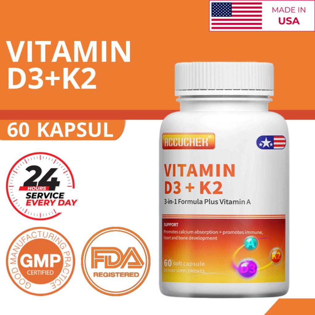 Vitamin D3 + K2 5000 IU Original USA untuk perawatan jantung otot tulang dan imunitas