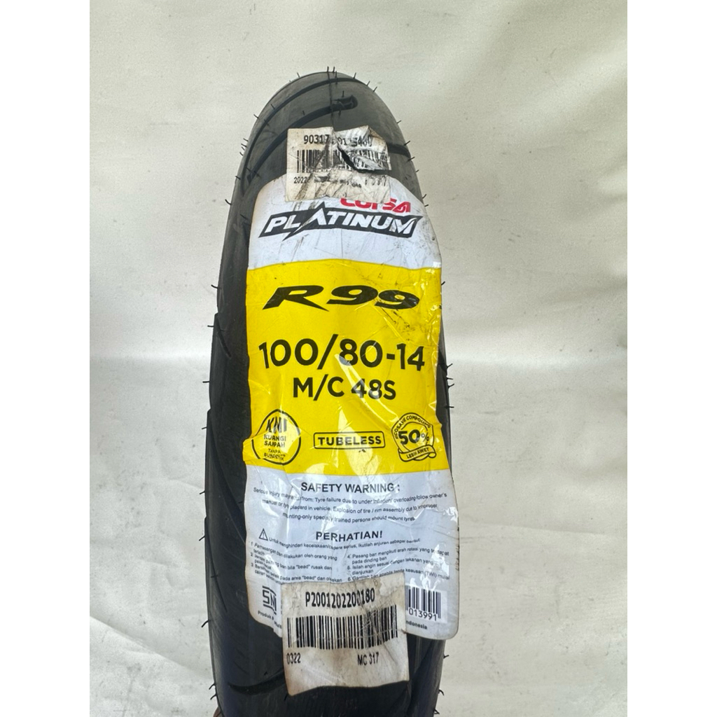 Promo ban ring 14 100/80 corsa Platinum R99 THN 2022 KONDISI BARU