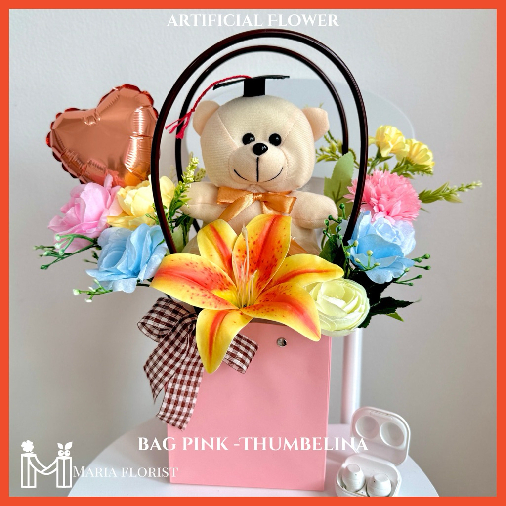 KIRIM HARI INI - Bloom Box Flower Bag Bouquet LED- Buket Bunga Wisuda Lamaran Mother Day - Buket Bun