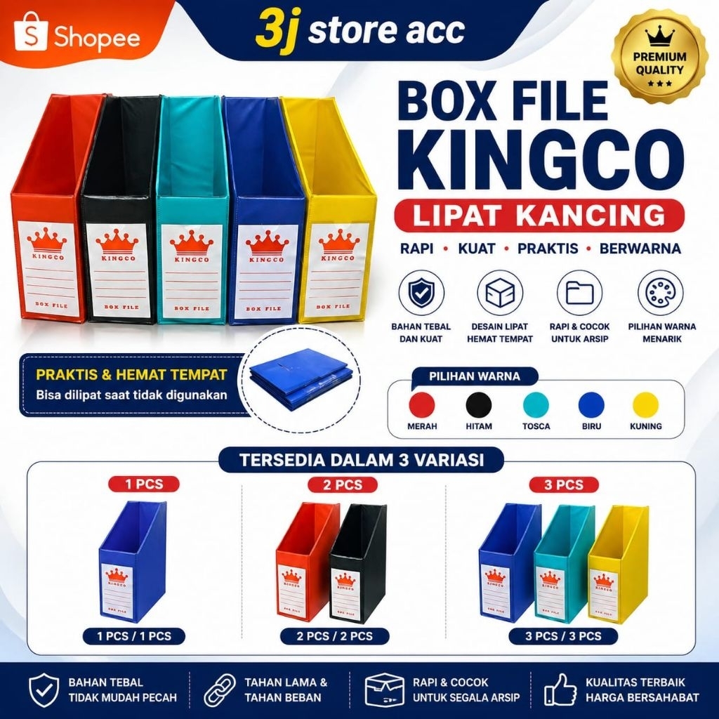 Box File KINGCO Lipat Kancing Organizer Arsip Dokumen Rak File Plastik Tebal Tempat Map Buku Kantor 