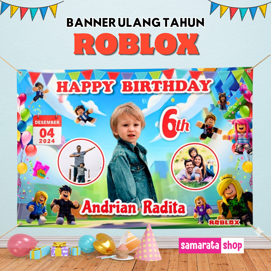 Banner Ulang Tahun Anak Roblox Spanduk Birthday Tema Game Roblox