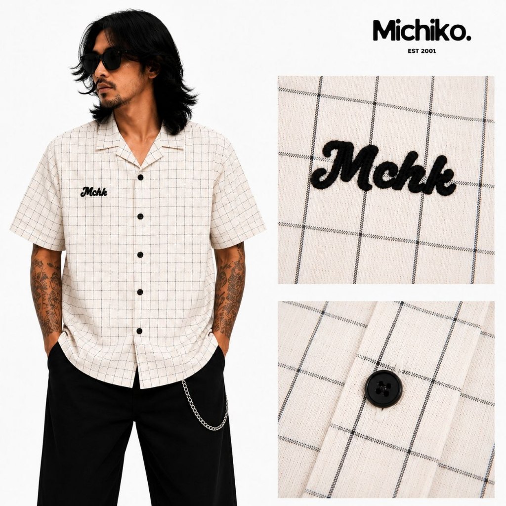 MICHIKO- Misson Crl Kemeja kotak Yandet Crinkle Lengan Pendek Super Premium  Dewasa