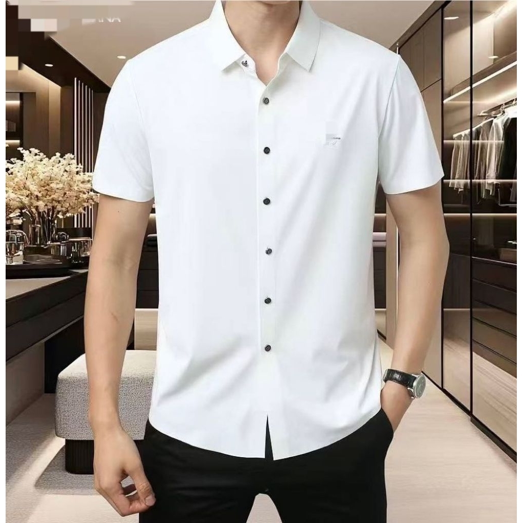 KEMEJA LENGAN PENDEK PRIA PUTIH DG 6865 BRANDED