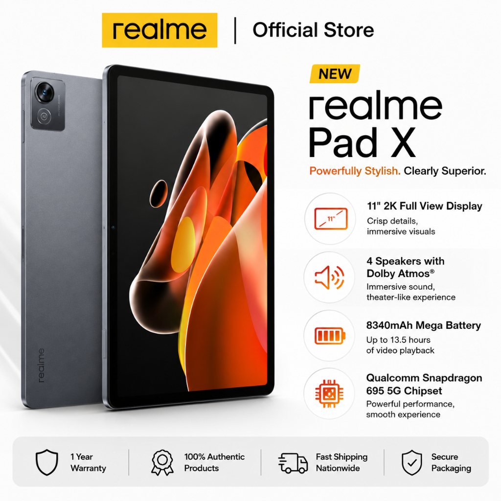 Realme Pad X LITE Andriod Tablet Snapdragon 865 16GB + 512GB 10.1 Inch | Dual SIM WiFi 2.4/5G