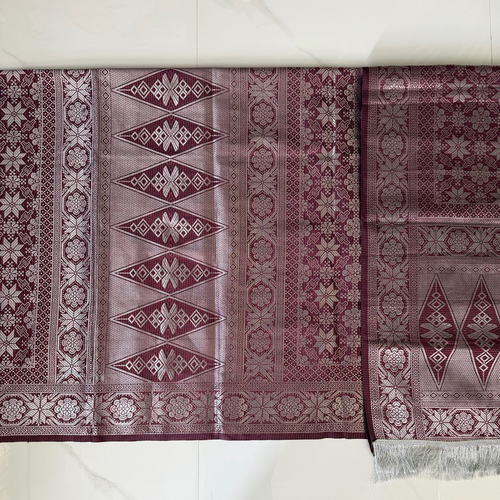 Set Kain Songket Bahan Rok dan Selendang Songket Palembang Kombinasi Benang Silver