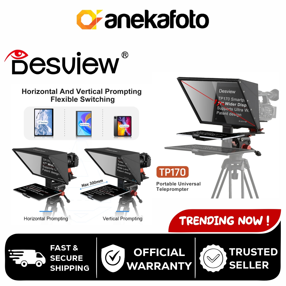 DESVIEW TP170 Teleprompter Portable 17 Inch Support Tablet DSLR Mirrorless Broadcast Interview Video