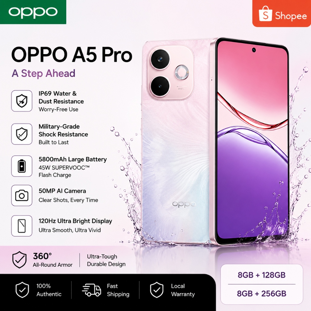 OPPO A5 Pro 5G Smartphone (8GB+256GB) – 6.67" Display | 50MP AI Camera | 5800mAh Battery