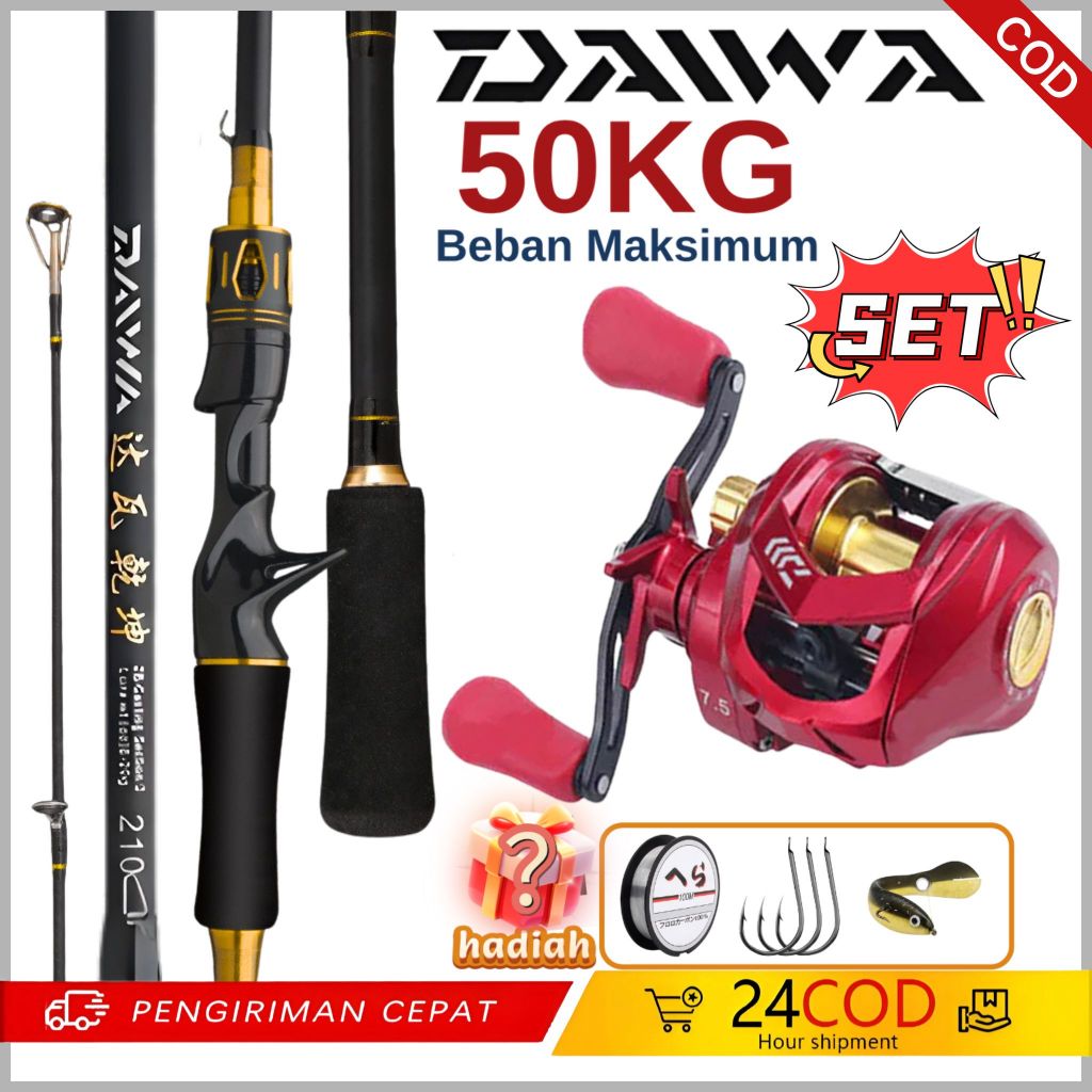 Daiwa Set Alat Pancing Profesional Lengkap Reel Teardrop Cocok Untuk Aktivitas Memancing Outdoor