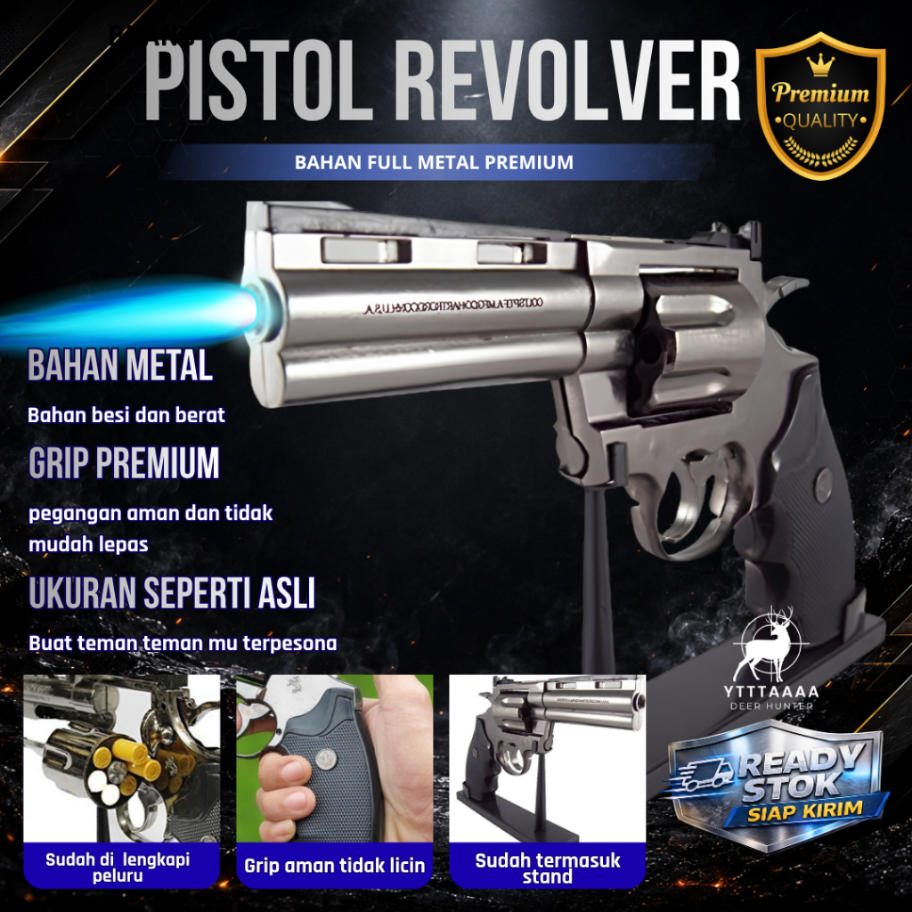 Korek Api Pistol Gas Bara Full Metal Python 357 Desert Eagle Lighter Refillable Besar