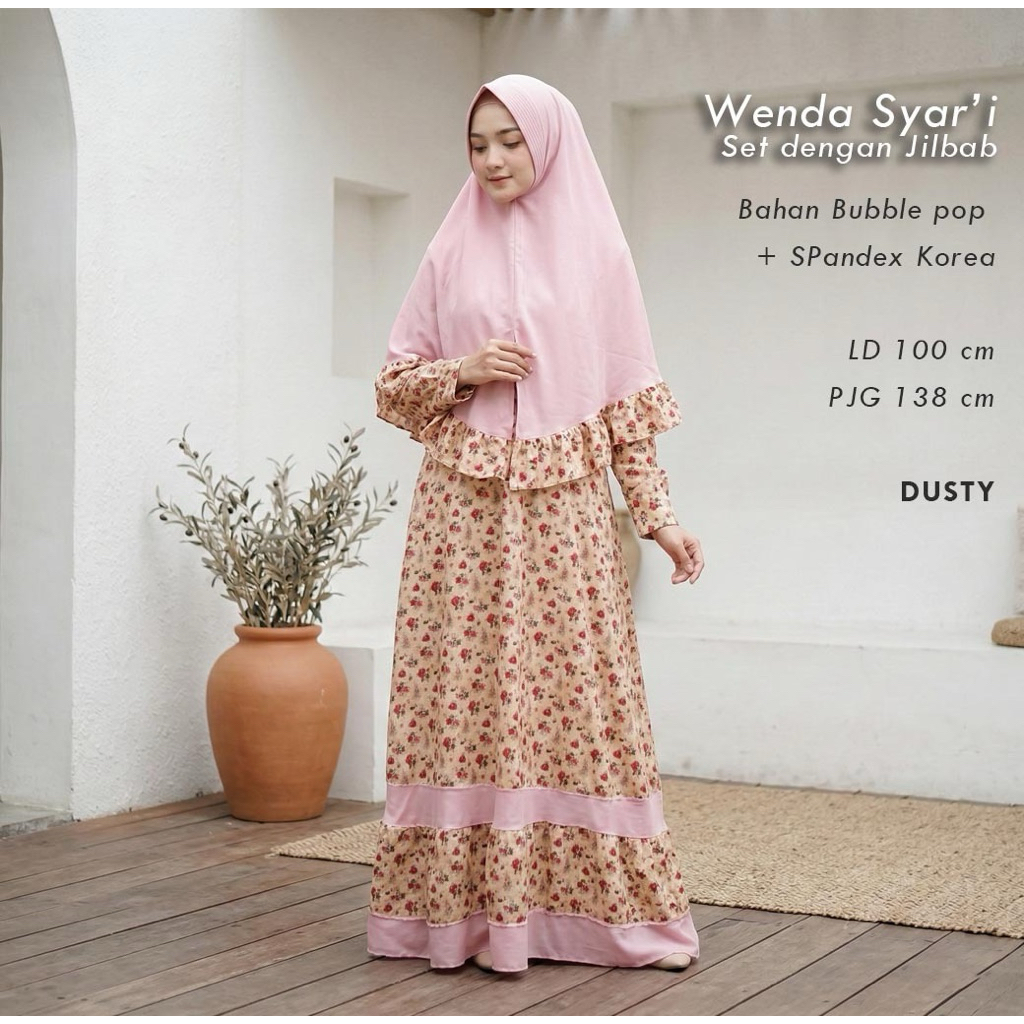 Arnis Wenda Syari Floral Bahan Bubble Pop / Fashion Muslim / Gamis Syari / COD