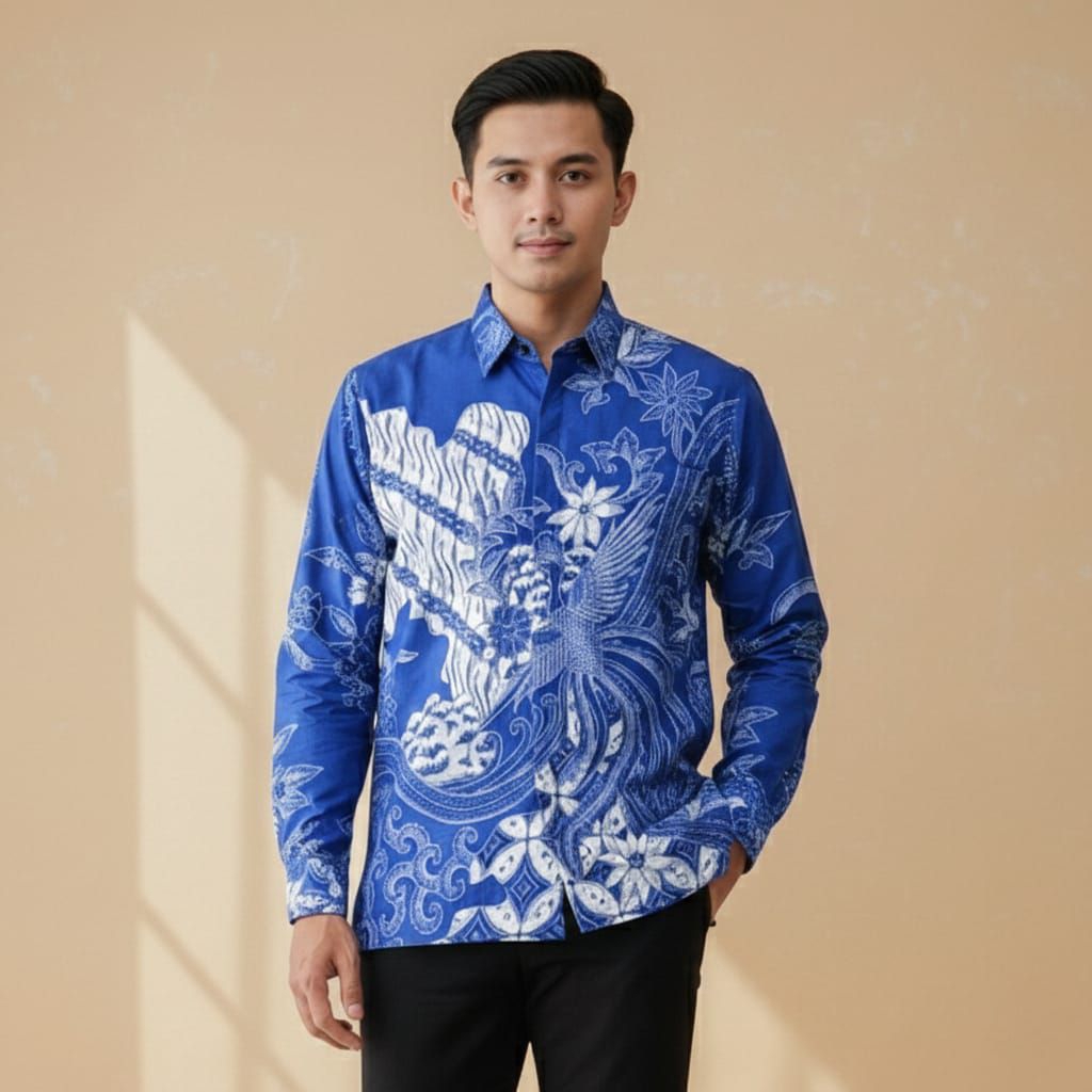 kemeja batik pria murah Medan lengan panjang  new nuansa biru