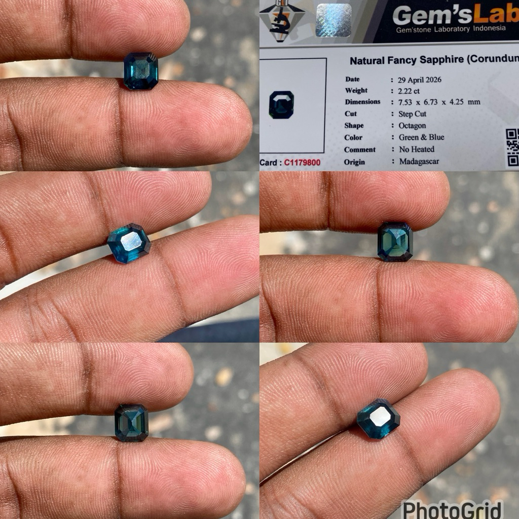 Natural Fancy sapphire batu fansy safir madagascar batu blue green safir no heat CT 2.22 Dim 7.53x6.