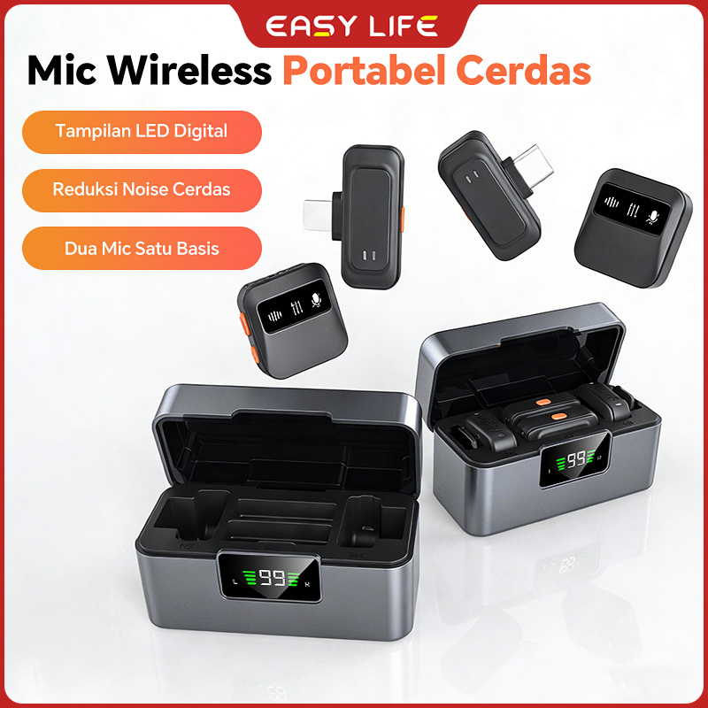 Mic Lavalier Nirkabel Dual Mic - Reduksi Kebisingan 80%, Plug & Play Tanpa Ribet, untuk Konten TikTo