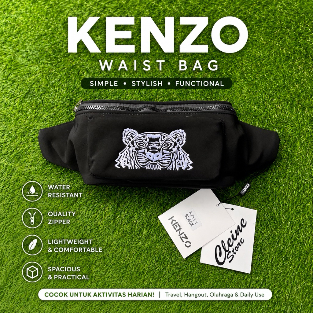 Waistbag Tas Pinggang Pria Kenzo Logo Tiger Waterproof Anti Air