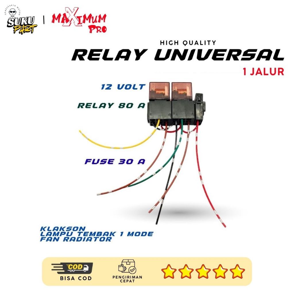 RELLAY KLAKSON 12V 80A 4 PIN PREMIUM TRANSPARAN UNTUK DENSO BOSCH HELLA LAMPU TEMBAK MOTOR MOBIL 1 R