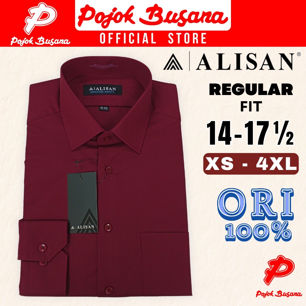 Pojok Busana Alisan Kemeja Lengan Panjang Polos Pria Reguler Fit Merah Maroon