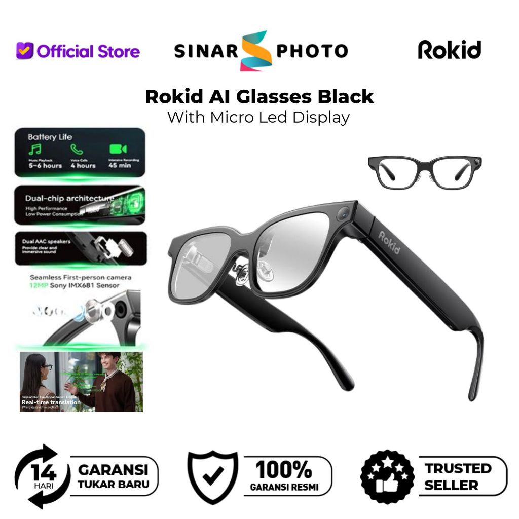 ROKID AI GLASSES BLACK / AI GLASSES NEO with AI & AR Smart Glasses Rokid Smart Glasses - Garansi Res