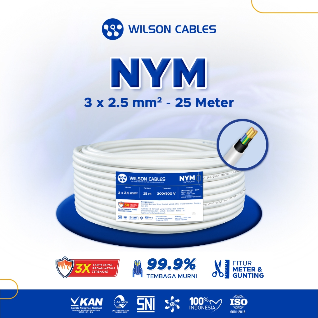 WILSON CABLES - NYM 3x2.5 mm² (25 Meter) - Kabel Listrik Tembaga Kawat