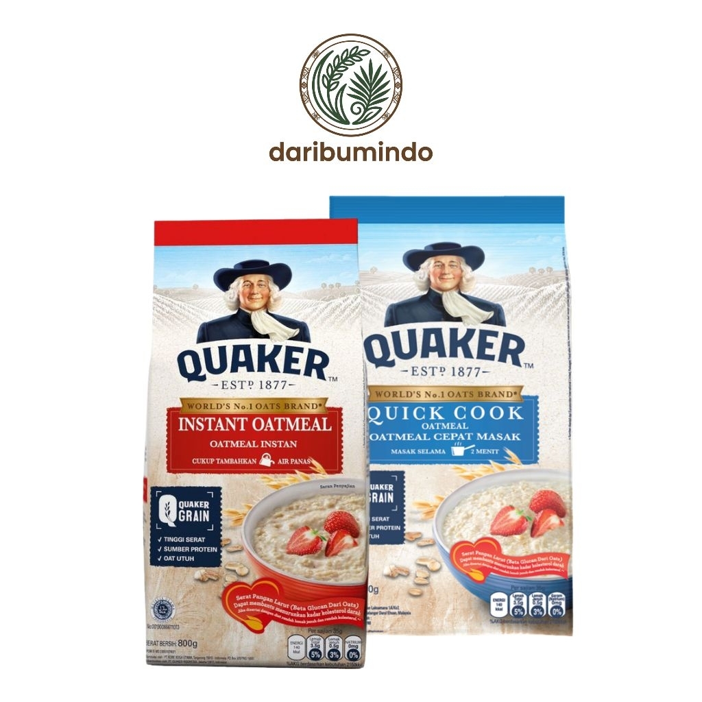 QUAKER Oatmeal 800 g - Instant Merah / Quick Cook Biru - Oat Gandum Utuh Sehat - daribumindo