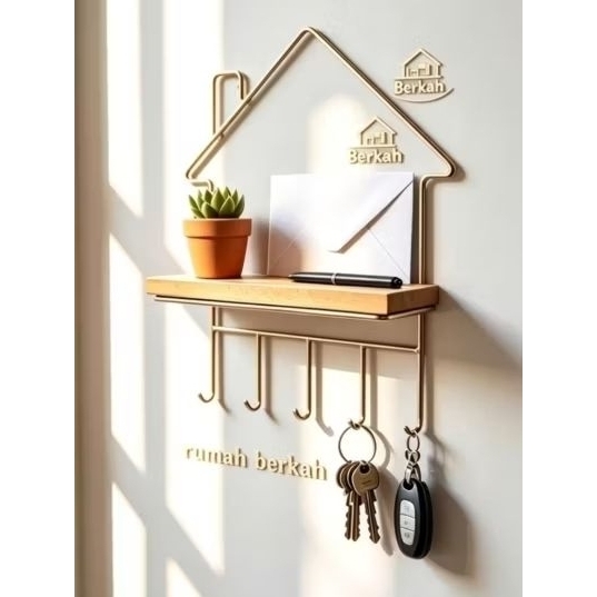 Rak Dinding Aesthetic untuk Kamar | Rak Kunci, Dekorasi Estetik, Wall Shelf Kayu Besi Multifungsi