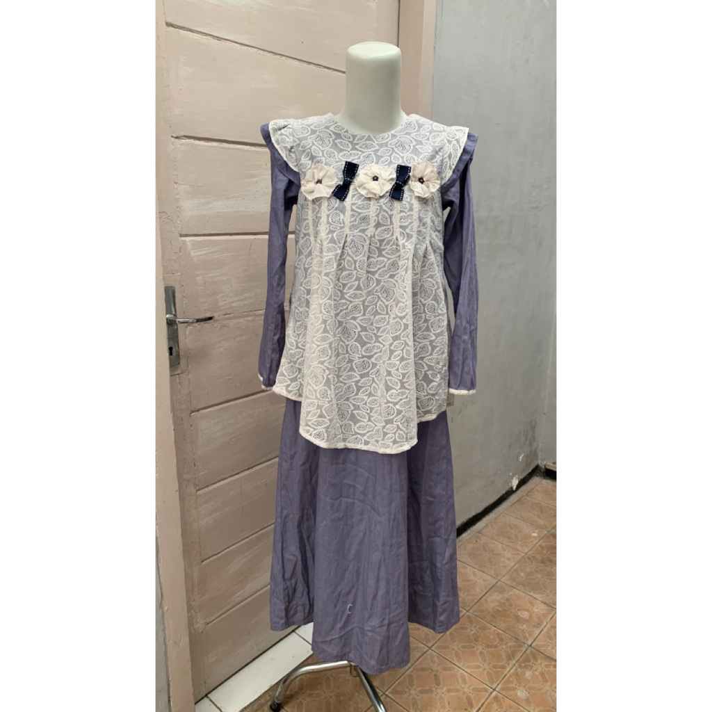 Preloved Dress Renda | Dress Renda Lengan Panjang | Dress Warna lilac